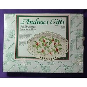 Andrea by Sadek Holly Berries 10” x 7.5”  Oblong Tray Berries And Holly Thailand